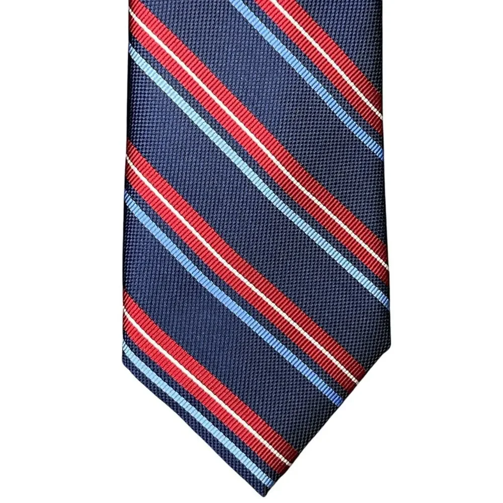 CHAPS Men’s Striped Necktie Navy Red Blue White 100% Polyester NWT